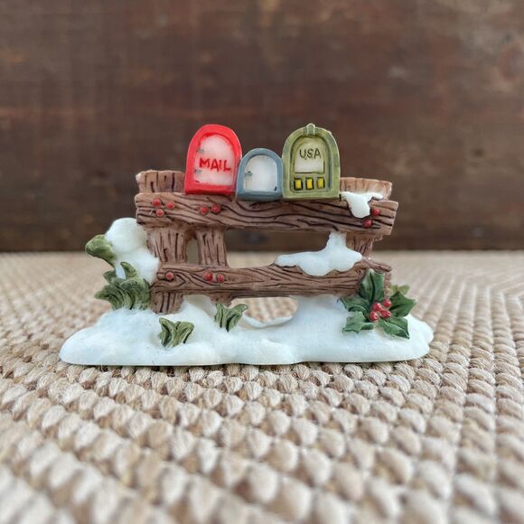 O'Well Christmas Village Mailboxes Fence Snow Figurine Decor Retired - Picture 1 of 6